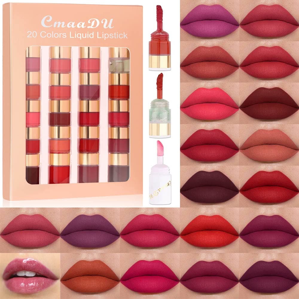 20 Colors Liquid Matte Lipstick Set Lip Stick Stain Packs Matte for Dark Skin Women,Dark Red Mat Matt Long Lasting Original 24 Hour lipstick lapiz labiales mate 24 horas originales mate