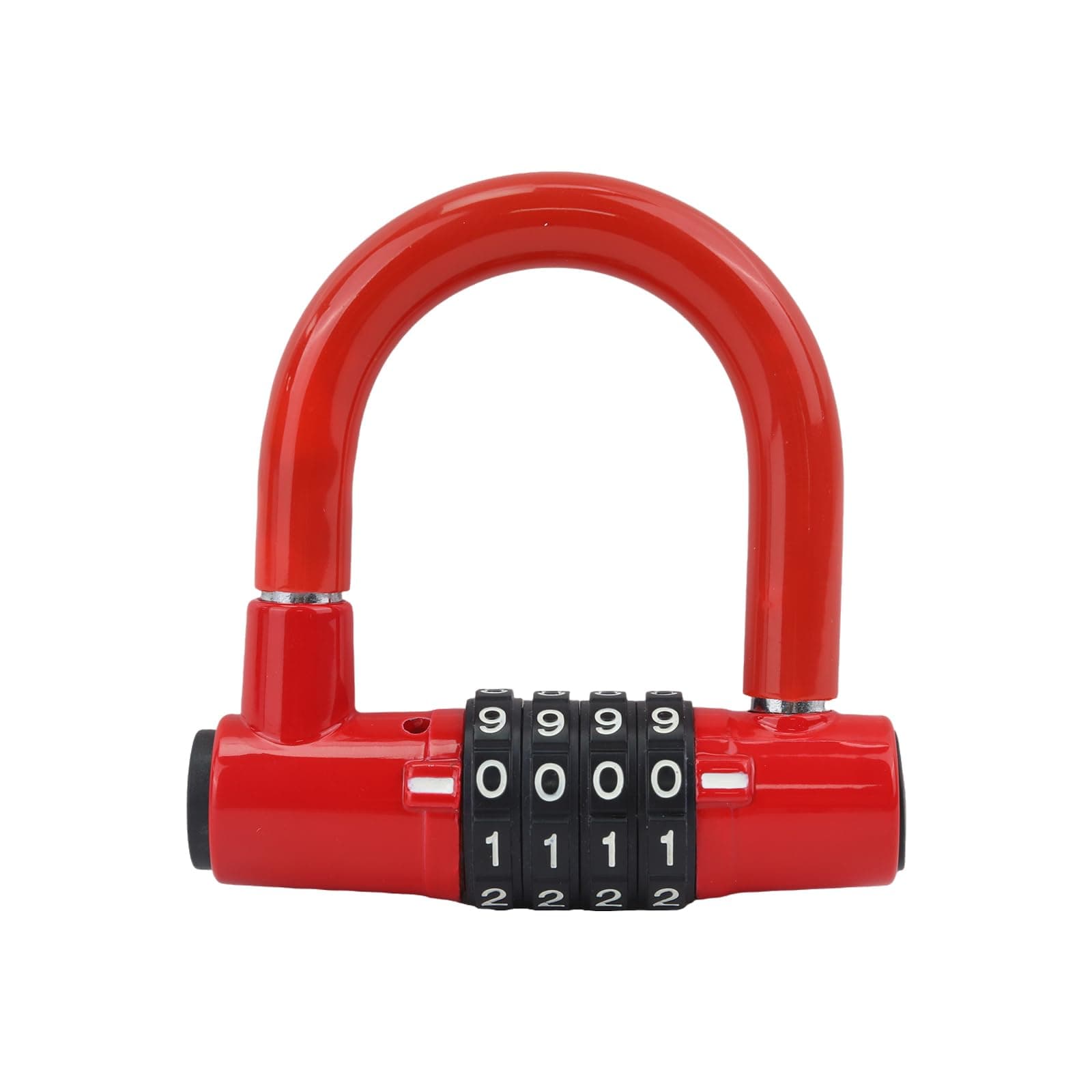 Mini Bike Lock Small U Lock Anti-Theft Bicycle Lock High Security Wheel Lock with 4 Digit Resettable Password Combination for Road Mountain Bike Motorcycle Scooters Box (Red)