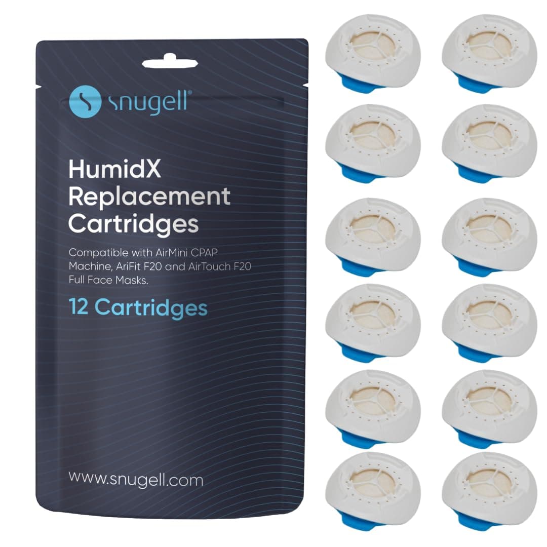 Snugell AirMini HumidX – 12-Pack Replacement Cartridges – Designed for ResMed AirMini CPAP Machines – Compatible with AirFit & AirTouch F20 Full-Face Masks – Enhances Humidity for Improved Comfort