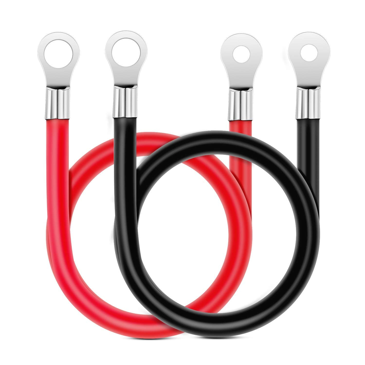 6 AWG 20 Inch Each Battery Power Inverter Cables w/Tinned Wire Terminals Red Black 3/8 Inch Lugs Copper Parallel Oxygen-Free Wires for Solar Motorcycle Automotive Cars