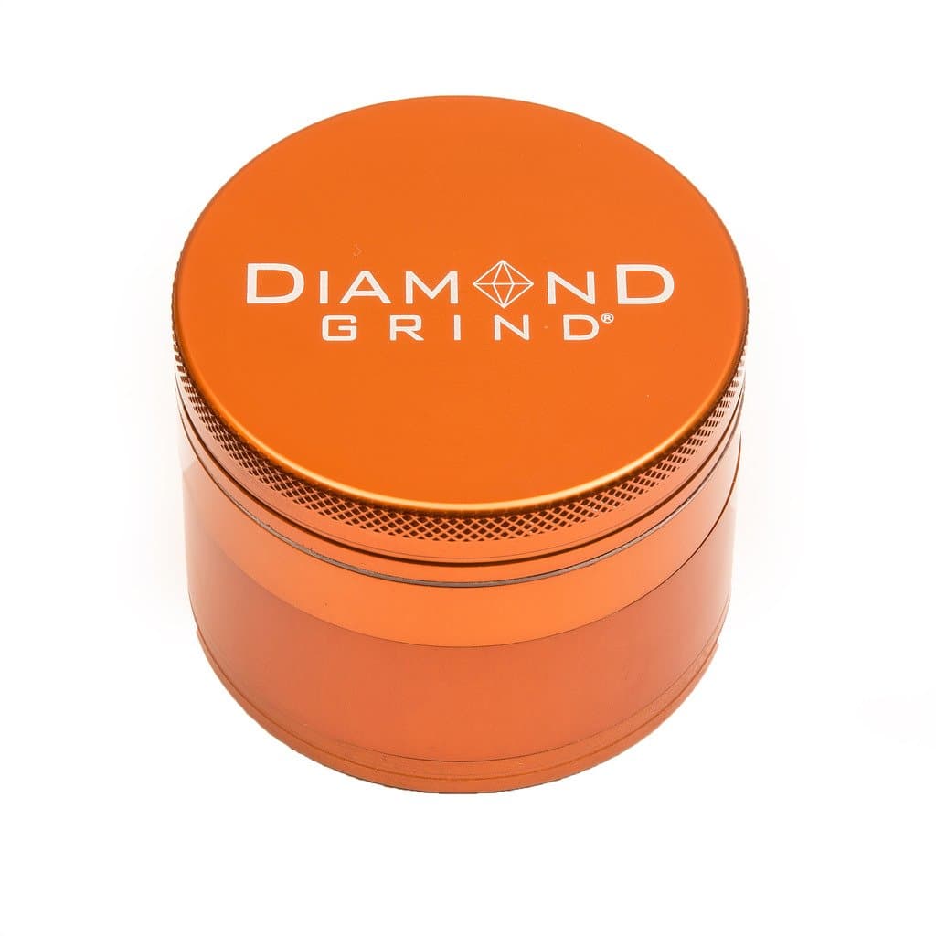 Diamond Grind 4 Piece Aluminum Herb Grinder with screen 63mm (2.50") ORANGE