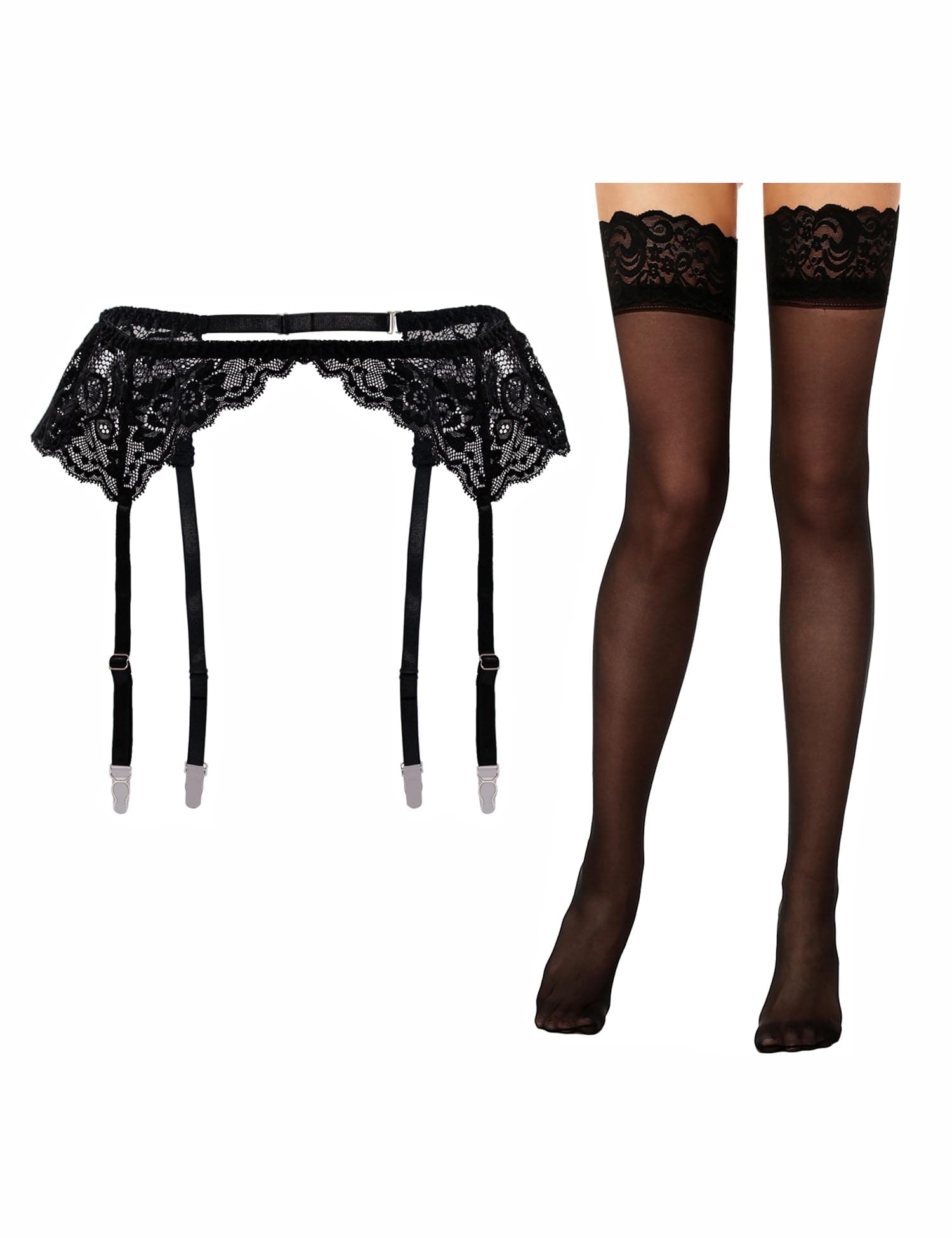 LidogirlWomen's Sultry Nights Garter Belt with Stockings, Black, One size
