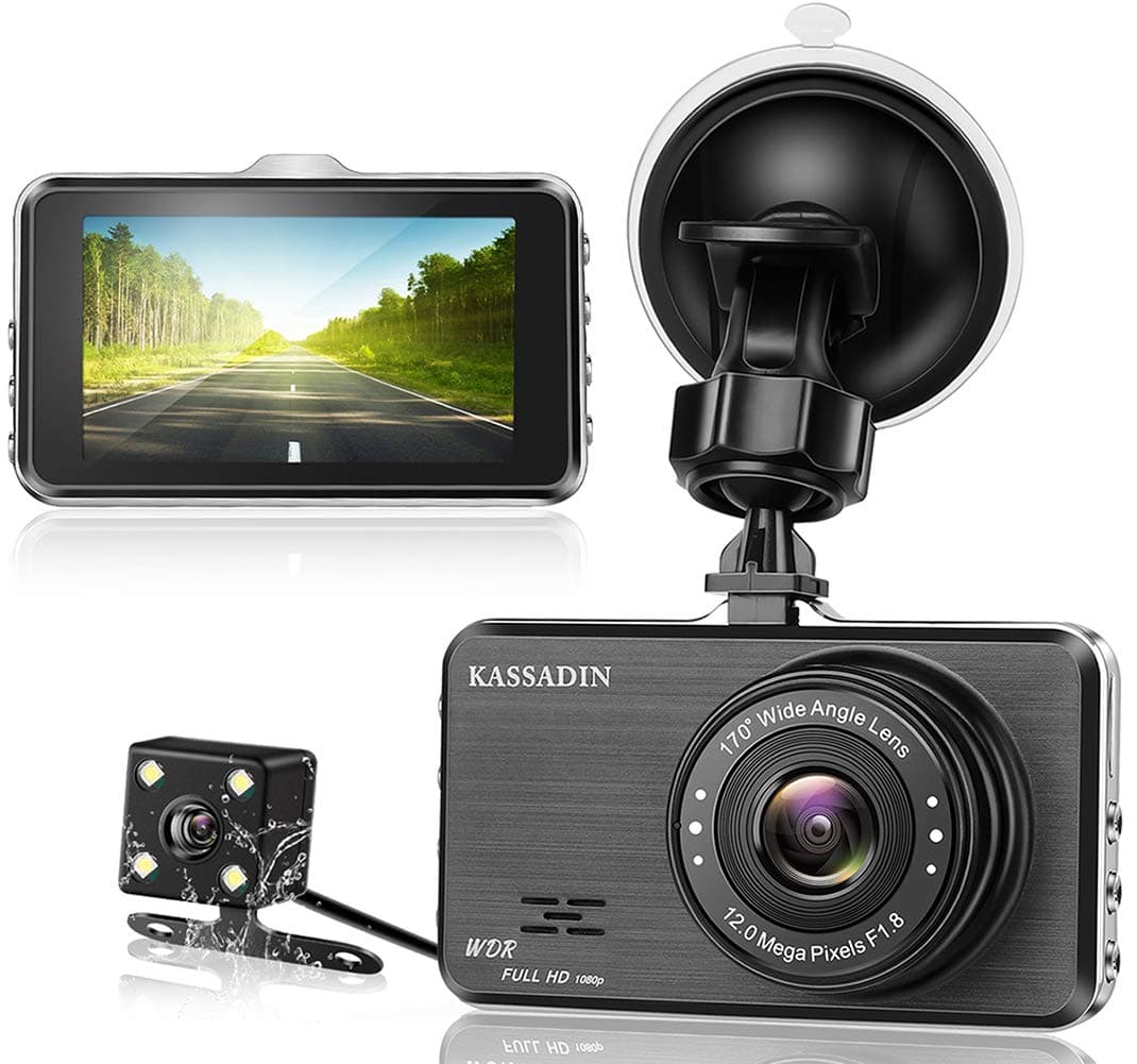 KASSADIN Dash Cam Front and Rear Camera for Cars 1080P Full HD Dual Dash Cam Dashboard Dashcam 170 Wide Angle with Night Vision, 3.0 Inches IPS Display, Motion Detection and G-sensor