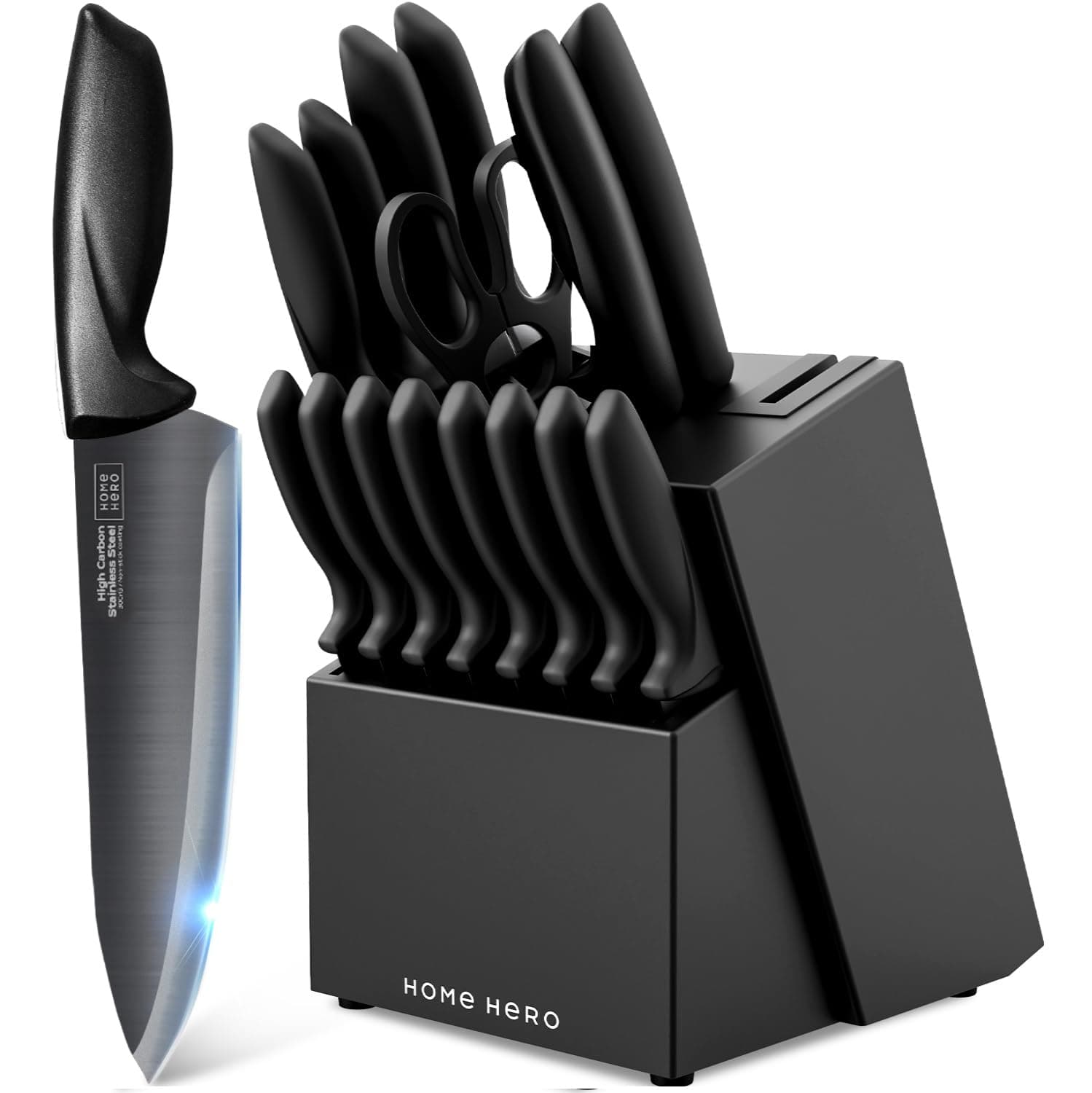 Ultra-Sharp Stainless Steel Kitchen Knife Set - Chef Knives Set (16 pcs Block Set - Black with Block)
