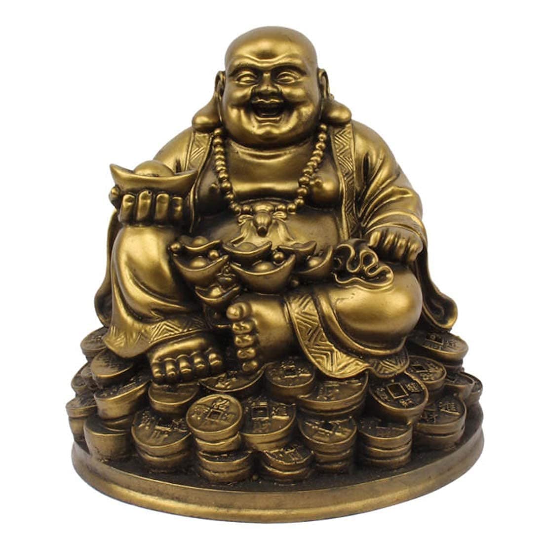 Petrichor Laughing Buddha Statue Carrying Golden Ingot for Home Decoration Feng Shui Good Luck & Happiness (5 inch, Polyresin)