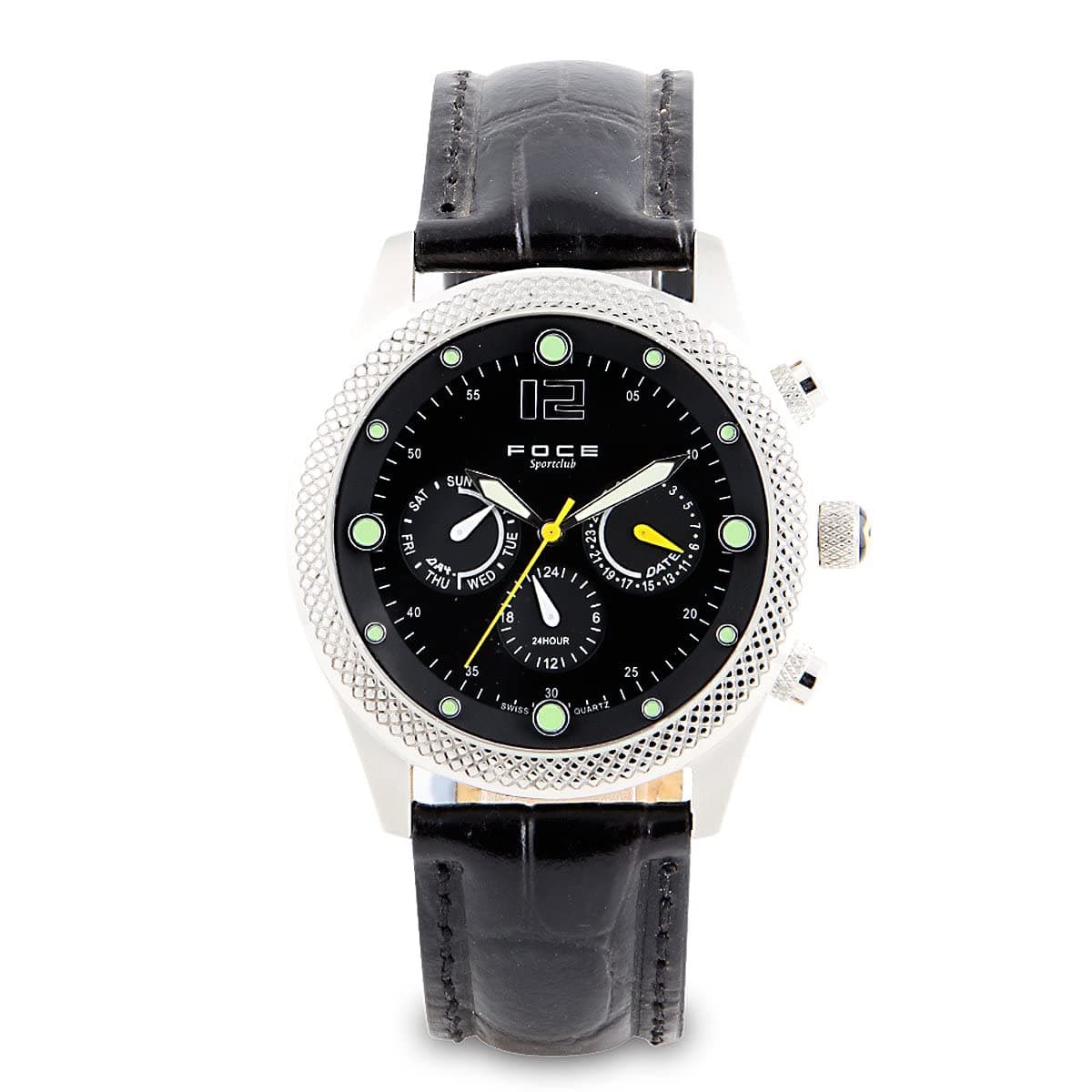 FoceChronograph Black Dial Leather Strap Watch for Men-F944GSL-BLACK