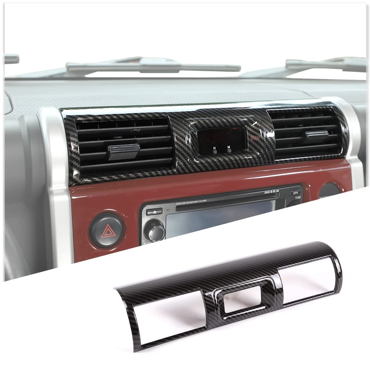 Center Console Air Outlet Cover Compatible with Toyota FJ Cruiser 2007-2021, ABS Central Control Dashboard Panel Air Vent Trim Cover Frame Interior Protection Accessories (Carbon Fiber Pattern)