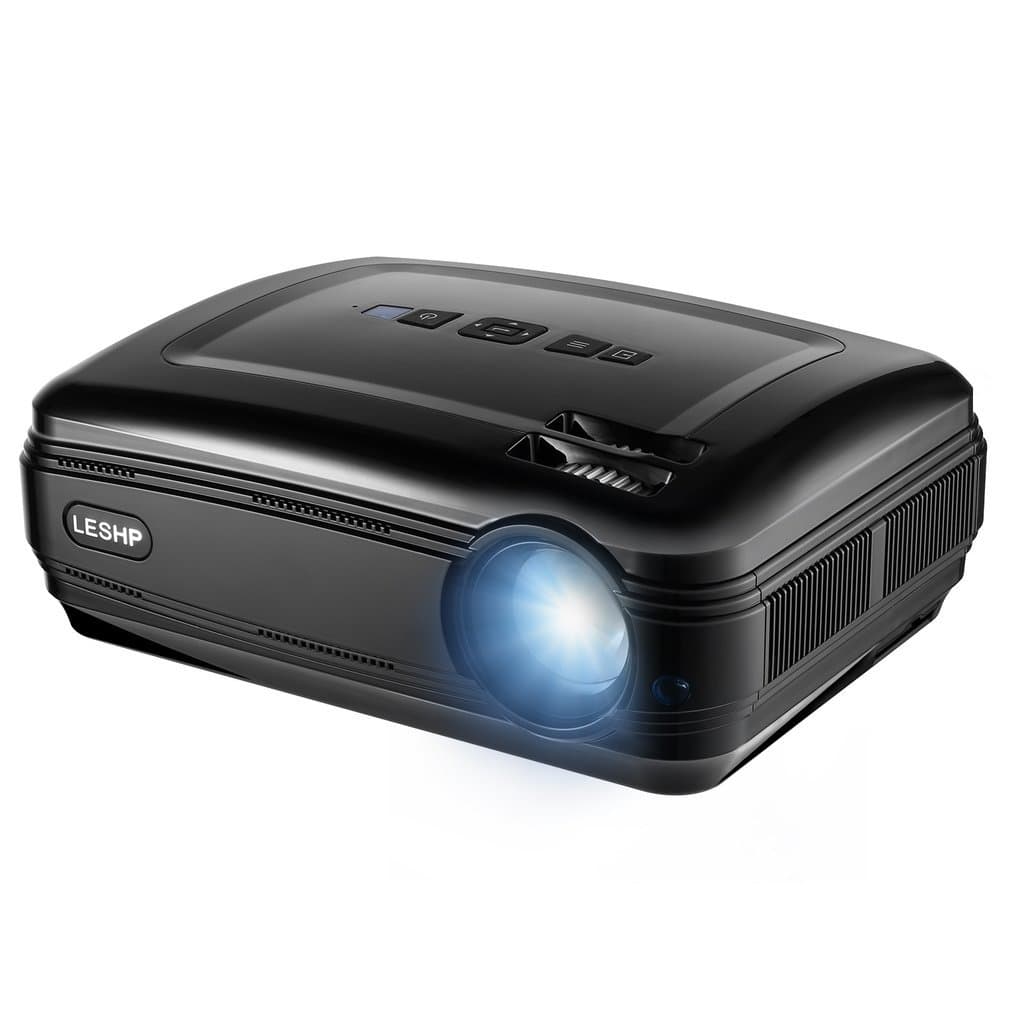 Video Projector, LESHP LCD Projector High Brightness Full HD 1080P 3200 Luminous Movie Projector Support HDMI USB SD Card VGA AV for Home Cinema Theater TV Laptop Game SD iPad iPhone TV Box Android Sm