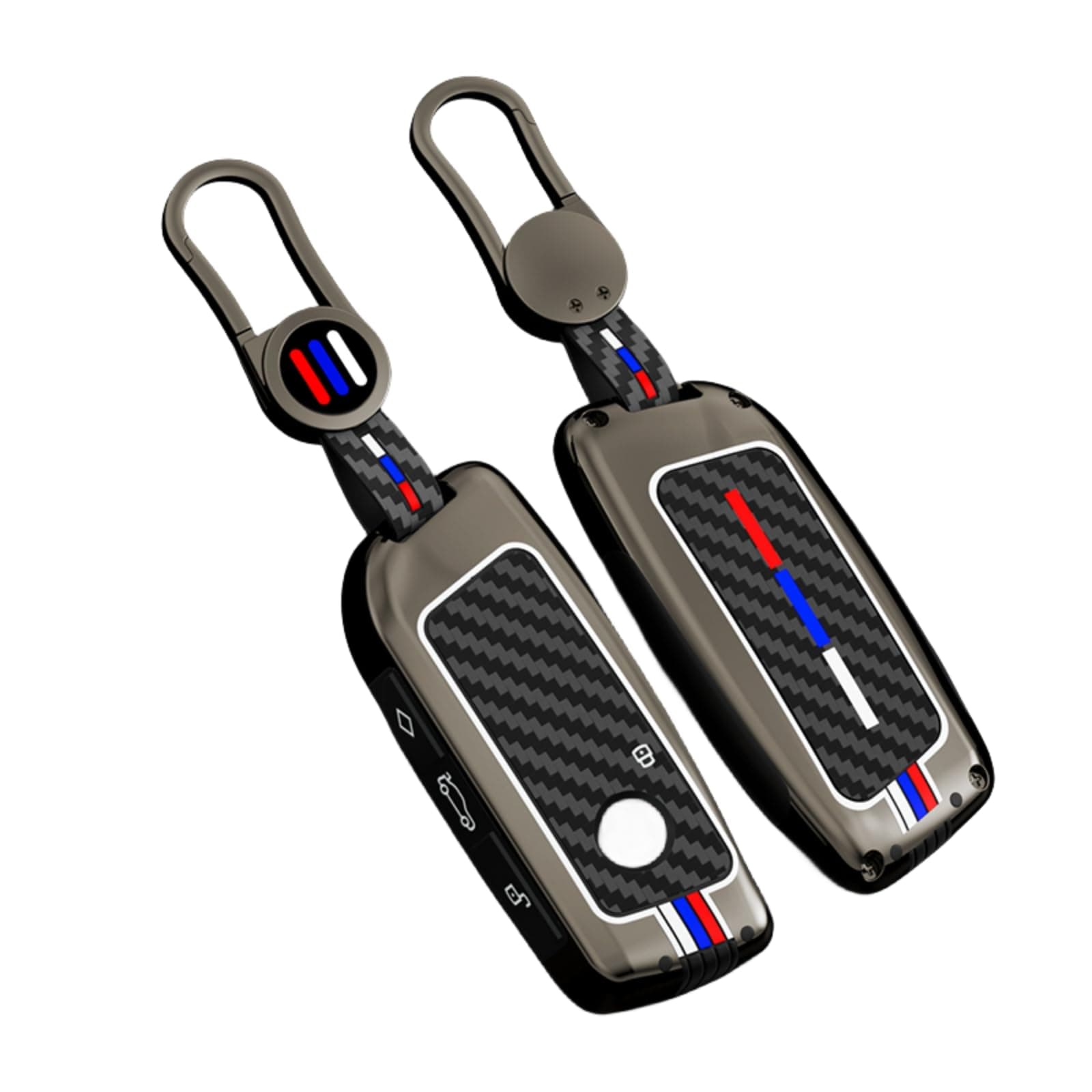 Heavy Zinc Alloy Key Fob Cover, Key Cover, Keychain Compatible with BMW 2023 2024 2025 X1 X5 x6 x7 i7 Xi 3 series 7 Series (Carbon Fiber-Gunmetal)