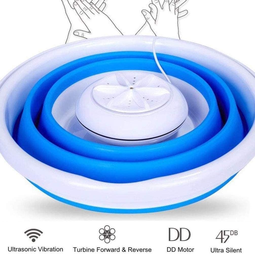 Folding Laundry Tub, Portable Mini Tub Washing Machine, Foldable Personal Compact Ultrasonic Turbines Rotating Washer, USB Powered Convenient Laundry,Basic