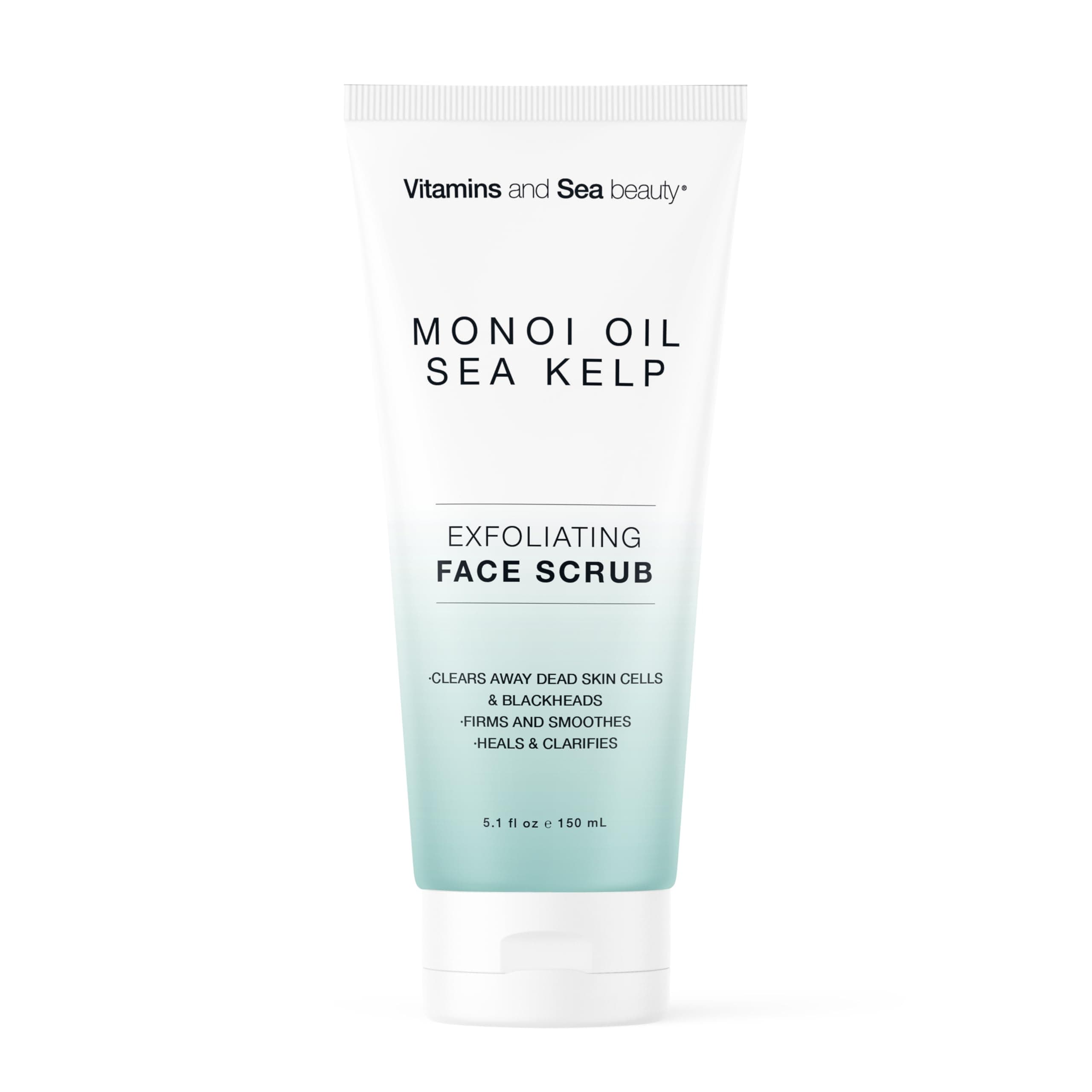 Vitamins and Sea Beauty, Hydrating Exfoliating Face Cleansing Wash Scrub, Deep Pore Cleanser with Monoi Oil and Sea Kelp Seaweed Skincare, 5.1 Fl Oz
