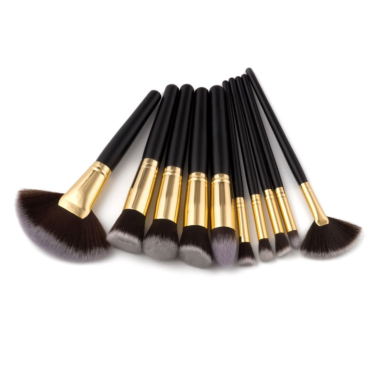 Efforty Silking 10Pcs Makeup Brushes Set, Soft Synthetic Foundation Eyeshadow Blusher Beauty Cosmetic Tools (Brown Hair with Black Handle)