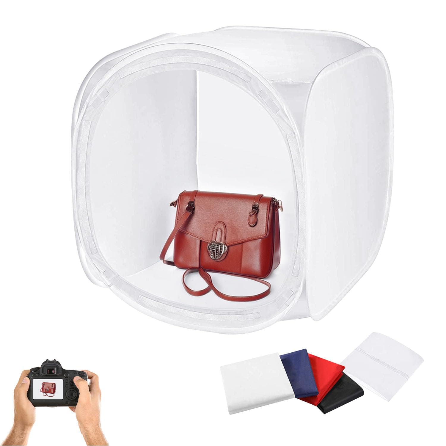 Julius Studio 20 x 20 inch Cubic Table Top White Cube Photo Shooting Tent, Pop Up Light Box, Photoshooting Box with 4 Color Backdrop Background, White Black Blue Red, Diffusion Soft Box, JSAG874