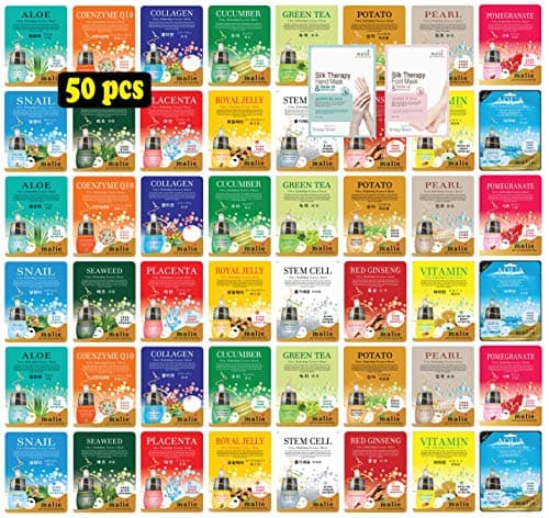 [OBS lab] 50 pcs Ultra Hydrating Essence Mask, Korean Facial Mask Sheet, 50 Combo-Pack (3 x 16 Types + 1 Hand Mask + 1 Foot Mask) [ + Skincare Sample ]