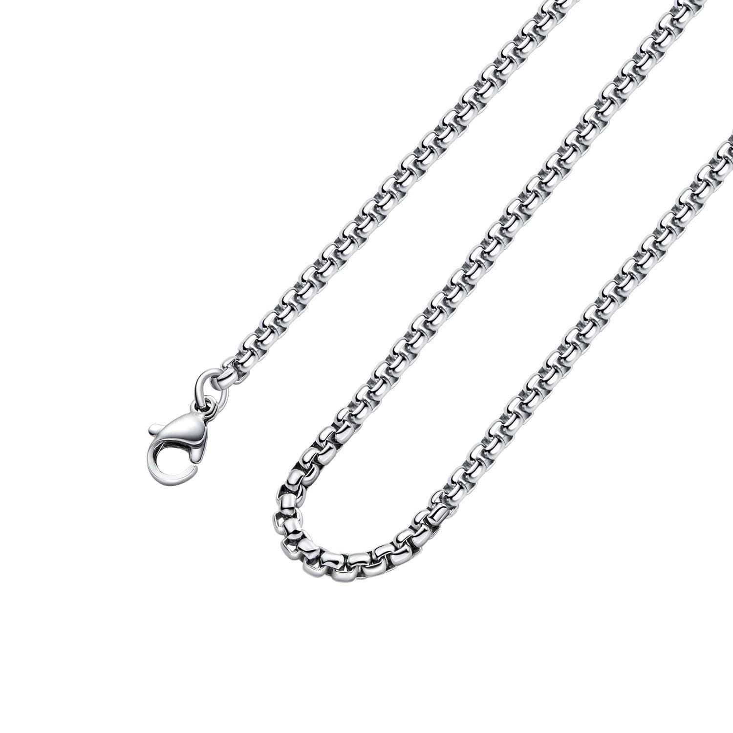 Square Rolo Chain Necklace Stainless Steel Round Box Necklace for Men & Women, 16 Inches, Stainless Steel