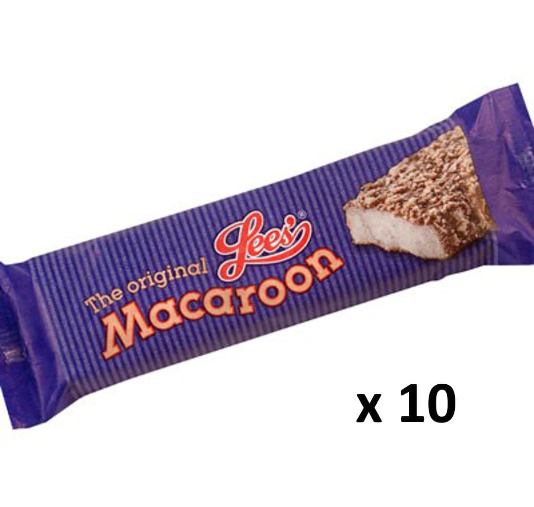 10 x Lee's Original Macaroon Bar 70g (Confectionery Bars) - fondant centre covered with chocolate flavoured coating and covered in roasted coconut crumbs