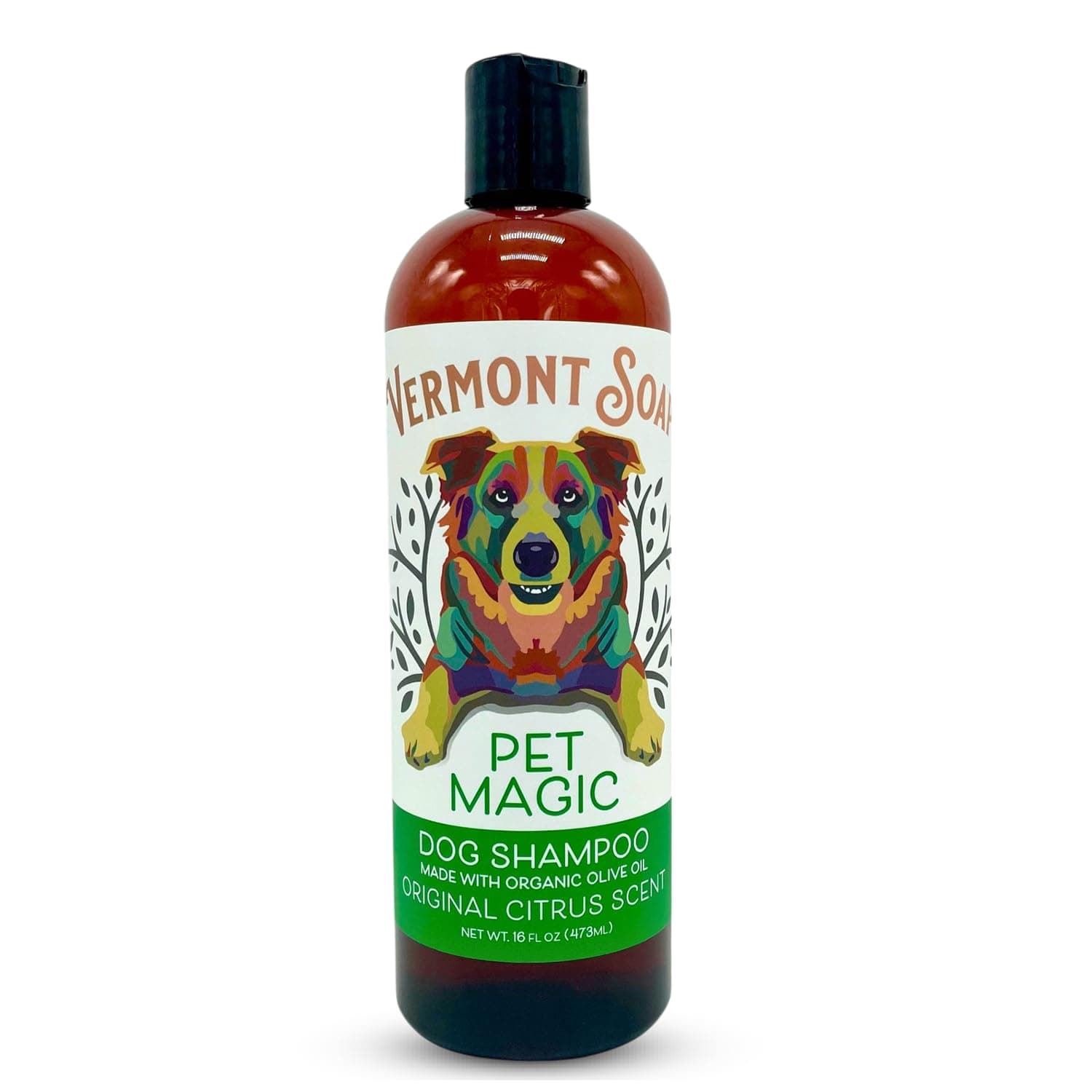 Vermont SOAP Organics Pet Shampoo - Infused with Organic & Natural Olive Oil, Coconut & Aloe Vera Dog Shampoo for Sensitive Skin - USDA Certified Grooming Pet Shampoo - Original Citrus (16oz)