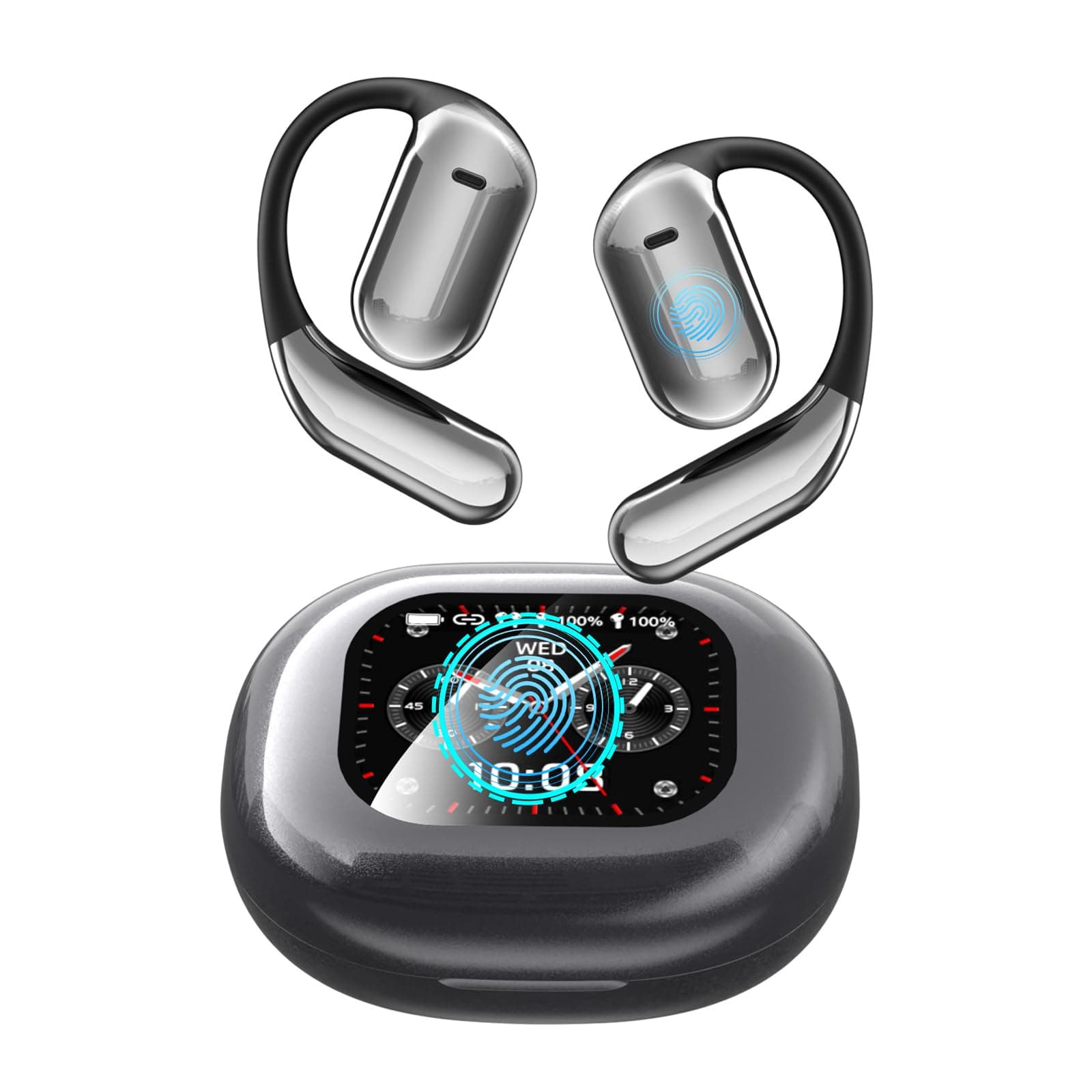 Piegricdiat Open-Ear Headphones | Ultra-Comfort, Lightweight Design, Snug Fit | Ergonomic Ear Hooks, Robust Bass, 80H Playtime, Bluetooth 5.4 App Control, Clear Calls, Wireless Earbuds (Black)