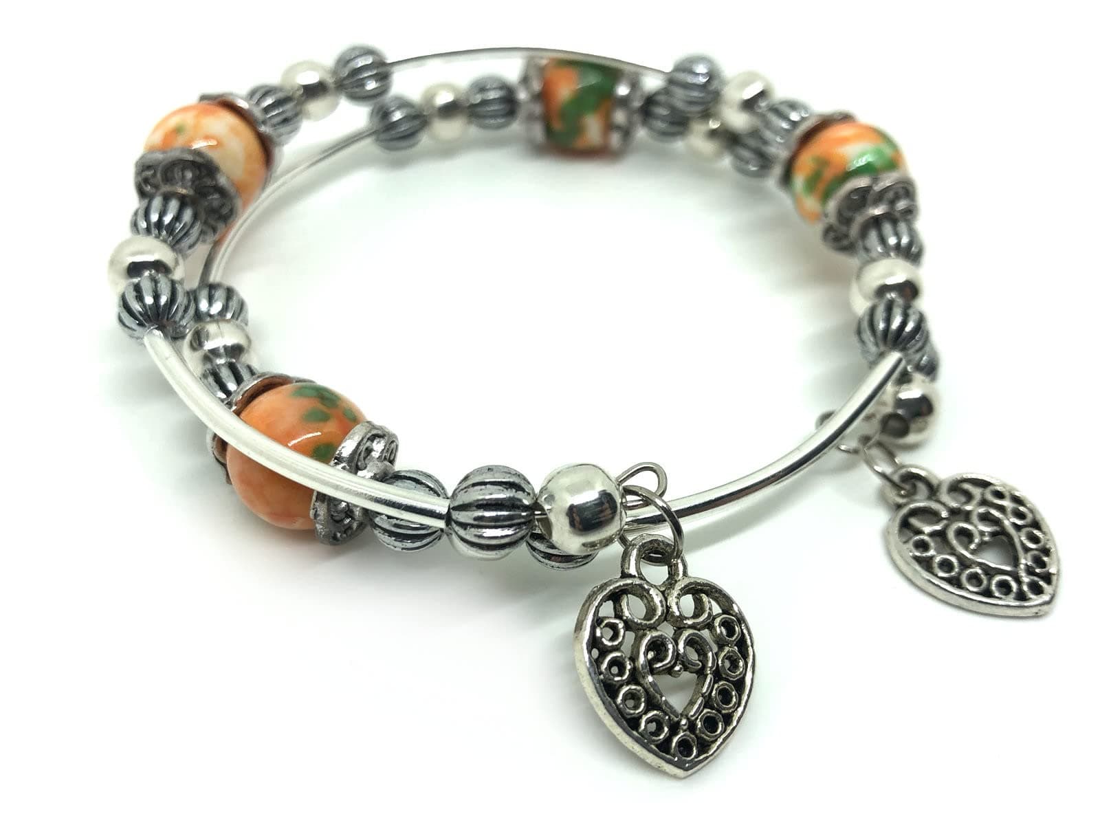 Memory bracelet in orange and green jade