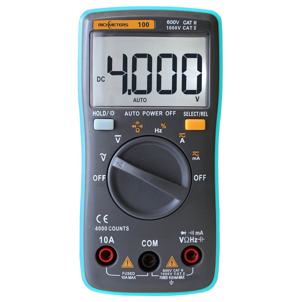 RICHMETERS RM100 LCD Digital Multimeter True RMS DMM AC DC Voltage Current Resistance Diode Continuity Capacity Frequency Duty Automatic Polarity Identification Ammeter Voltmeter Ohm