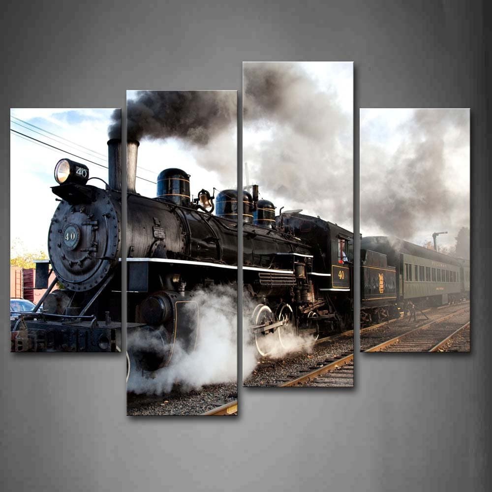 Train with Gray Smoke Steam Trains in Progress Wall Art Painting The Picture Print On Canvas Car Pictures for Home Decor Decoration Gift