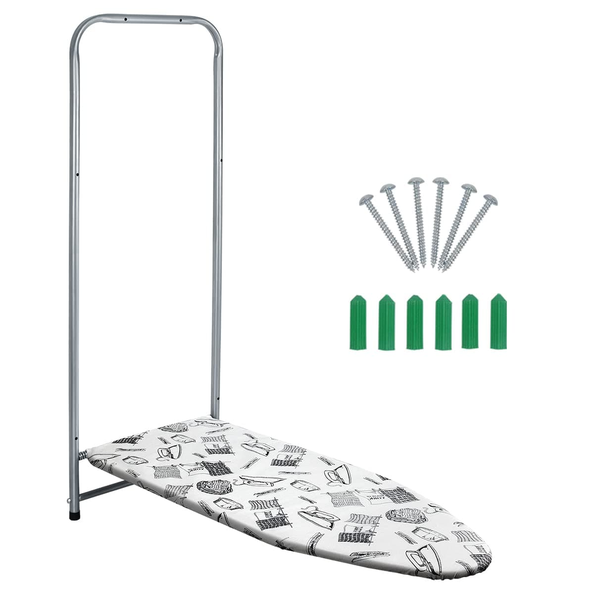 Duwee 14"x38" Wall Mounted and Door Mounted Ironing Board with Heat Resistant Cover