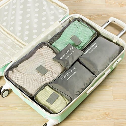EUTTEUM 6Pcs Waterproof Travel Storage Bag Clothes Packing Cube Grey Luggage Organizer Pouch