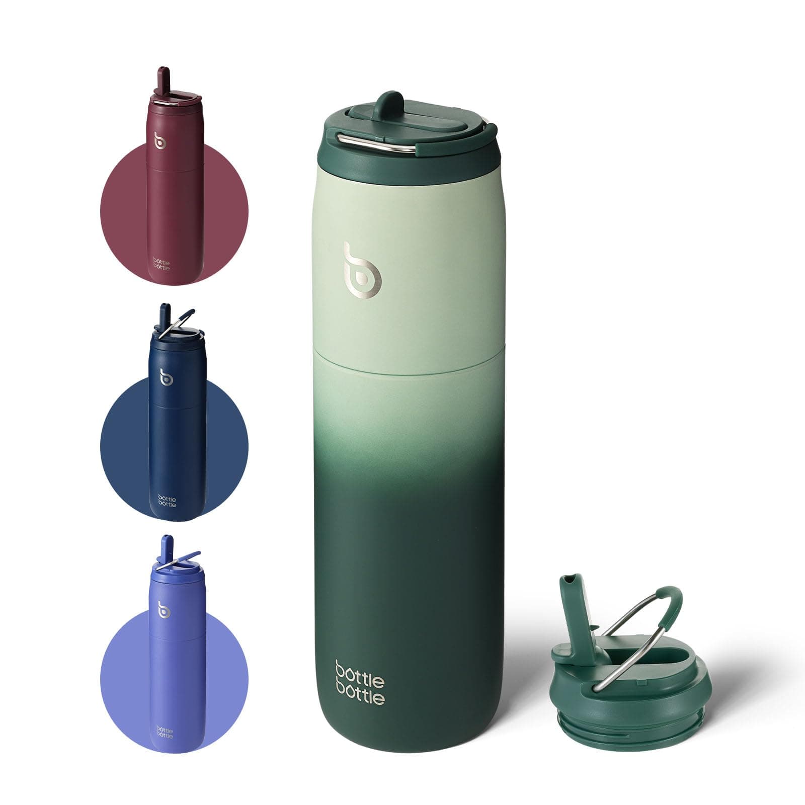 BOTTLE BOTTLE Stainless Steel Water Bottle with Straw Lid and Handle 32 oz Vacuum Insulated Water Bottle for Sports Travel Gym Hiking, Leak-Proof Wide Mouth Water Bottles for Men and Women,green