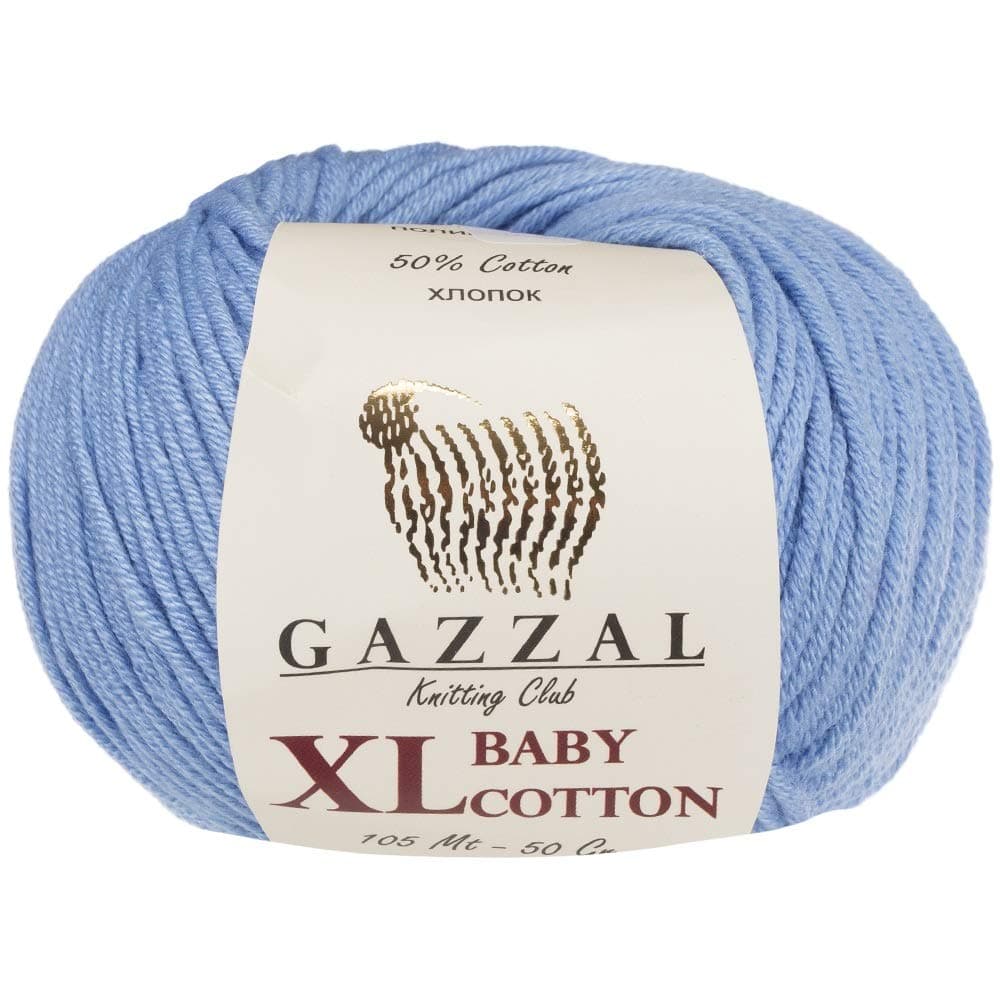 Gazzal Baby Cotton Each 1.76 Oz (50g) / 150 Yrds (165m) Soft, Fine Baby Yarn, 60% Cotton 3 Pack Blue GazzalBabyCottonXL