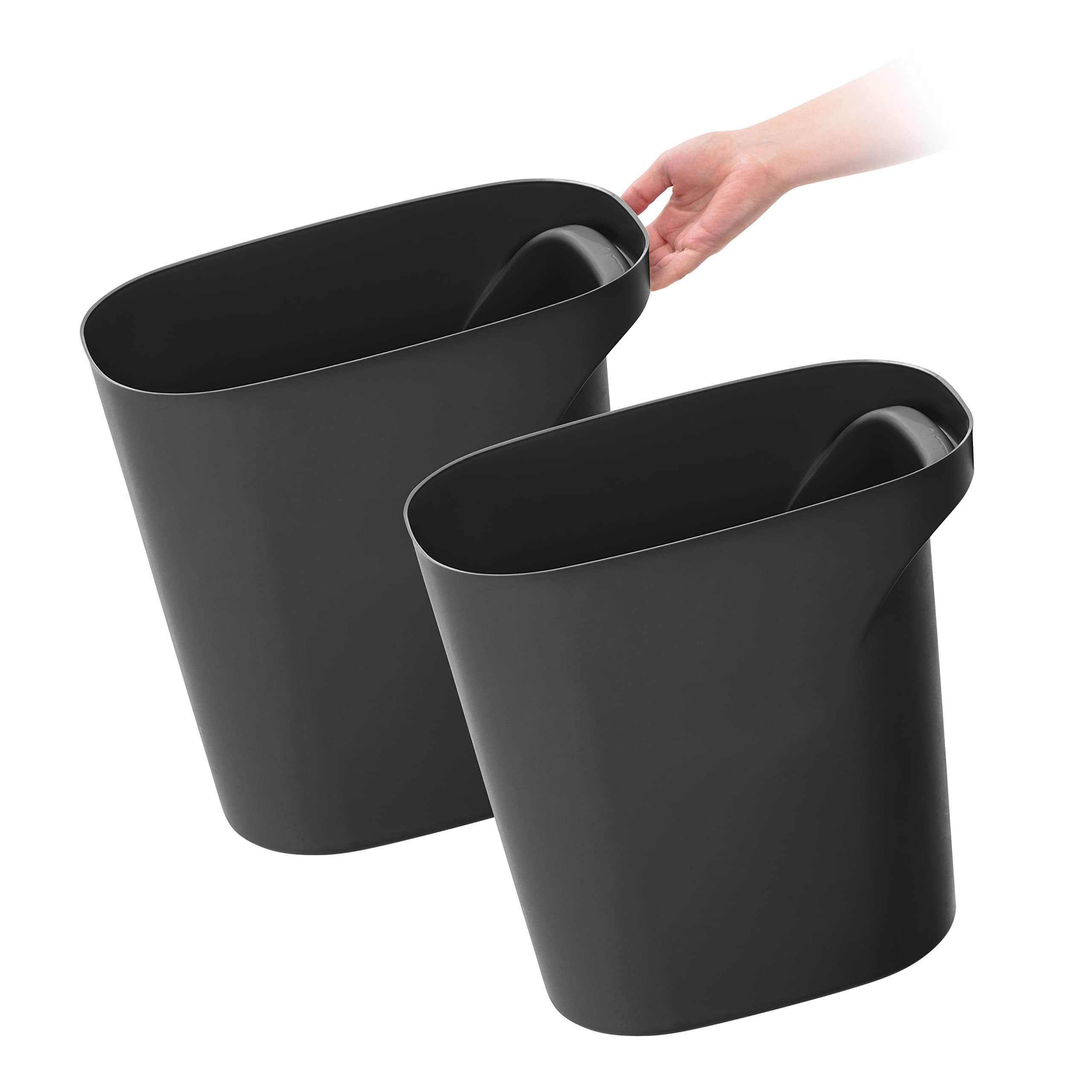 IRIS USA Small Trash Can Wastebasket with Handle, 6 Gallon / 24 Quart, 2-Pack, for Bathroom, Office, Bedroom, Under Sink, Kitchen, Garbage - Black