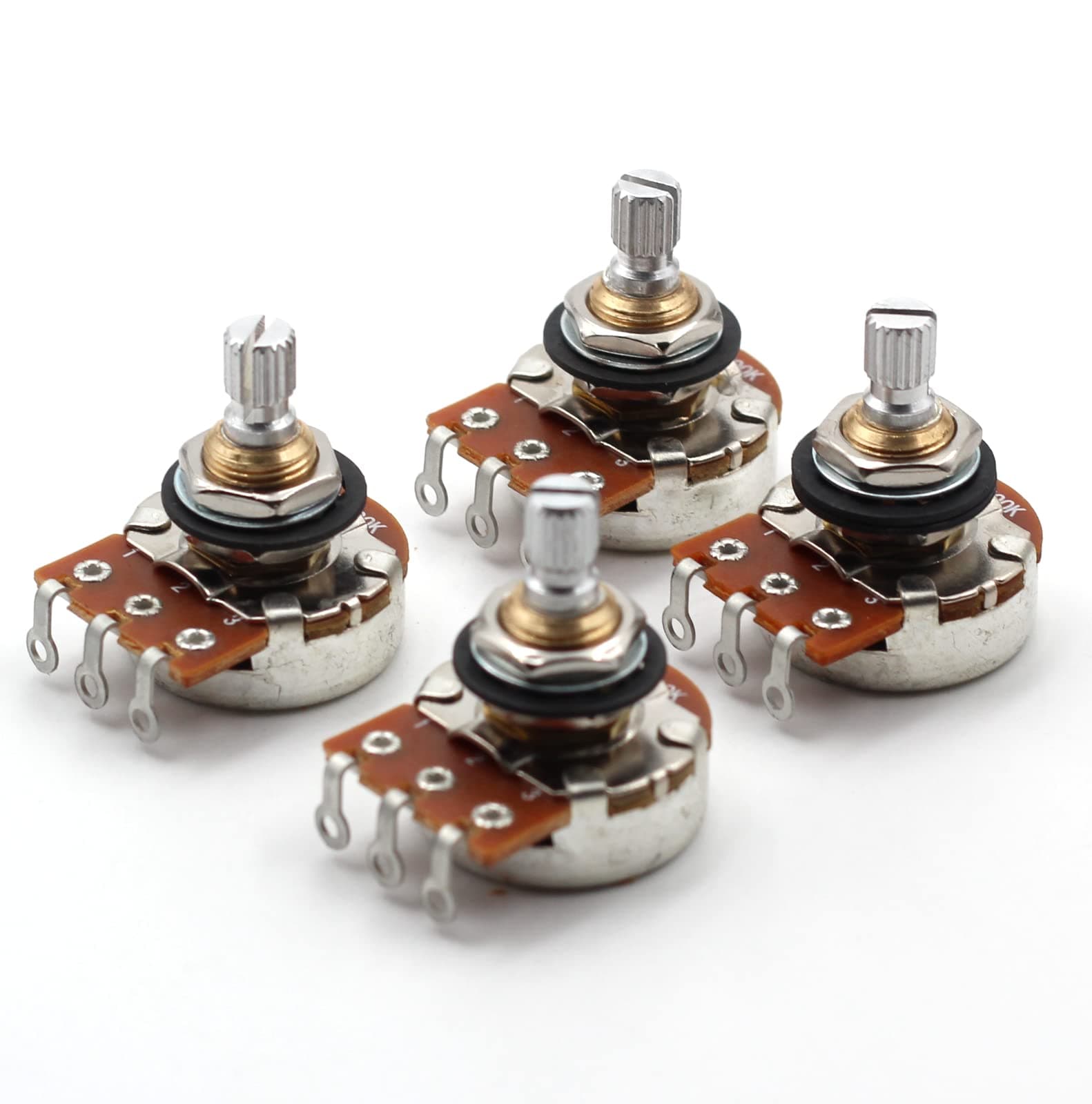 Bourns Set of Four (4X) 500K SHORT Split Shaft Audio Taper Low Friction Potentiometers