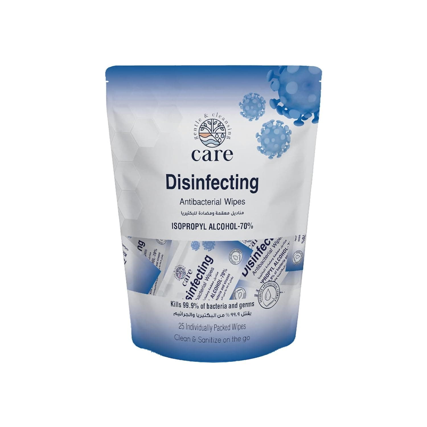 Disinfecting Antibacterial Wipes 70% IPA - Pouch (25 Pieces)