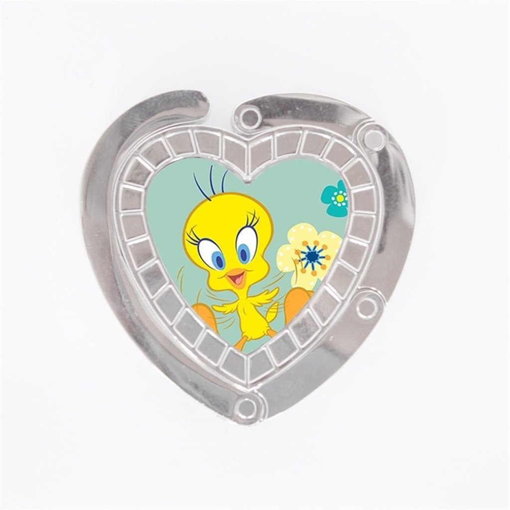Custom Tweety Bird Prints Heart Shaped Folding Handbag Hanger Holder Womens Bag Storage Table Hook