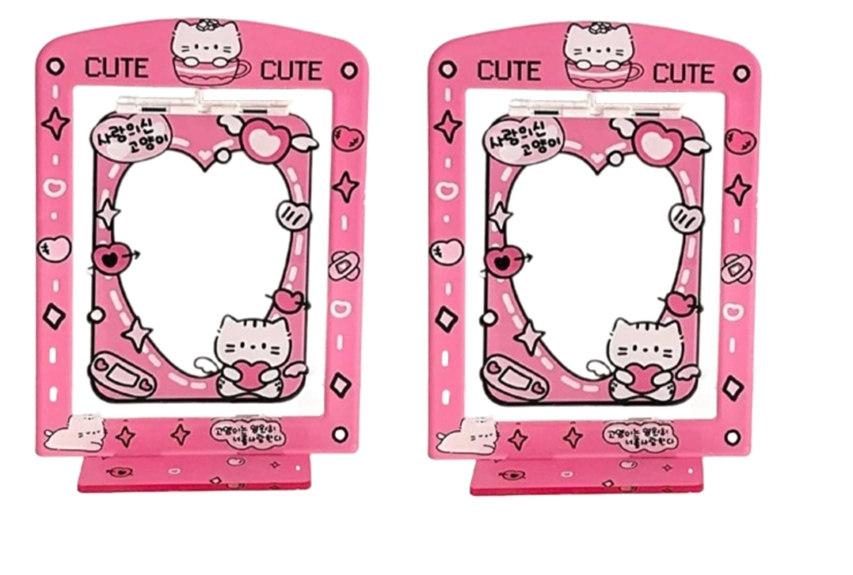 Photocard Holder Rotating frame Display Stand Spinning for Kpop Idol Photo ID Student Card Credit Card Case Driver License Protective Photo Sleeves Case (Cat 2pcs(acrylic))