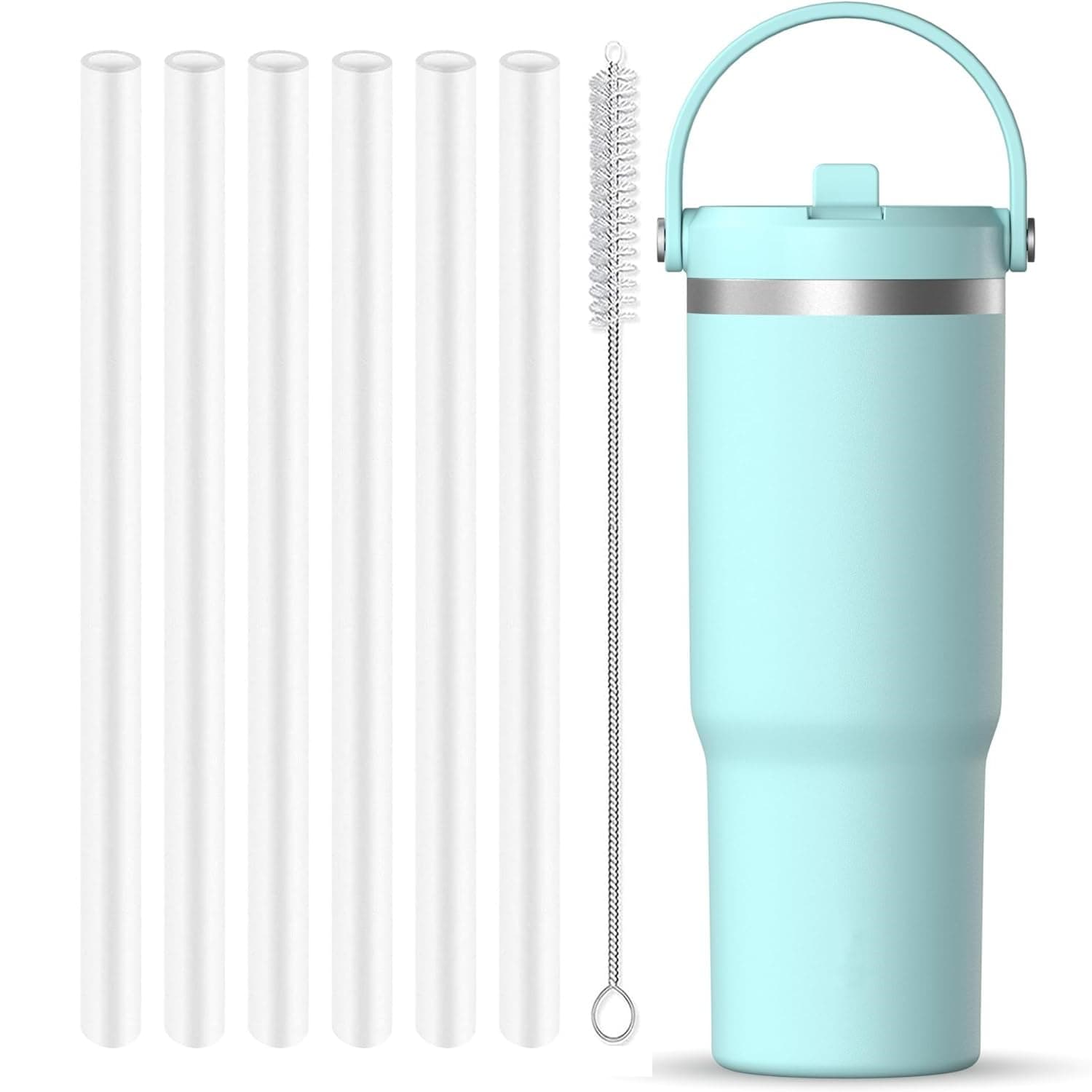 BubrikeReplacement Straws Compatible with Hydrapeak Nomad 32oz Tumbler Insulated Water Bottle-6 BPA Free Straws And 1 Cleaning Brush.