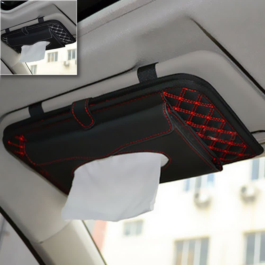 Zhenshui New Double-Deck Auto Car Visor CD/DVD Bag Storage Holder/Tissue Bag,Red+Black