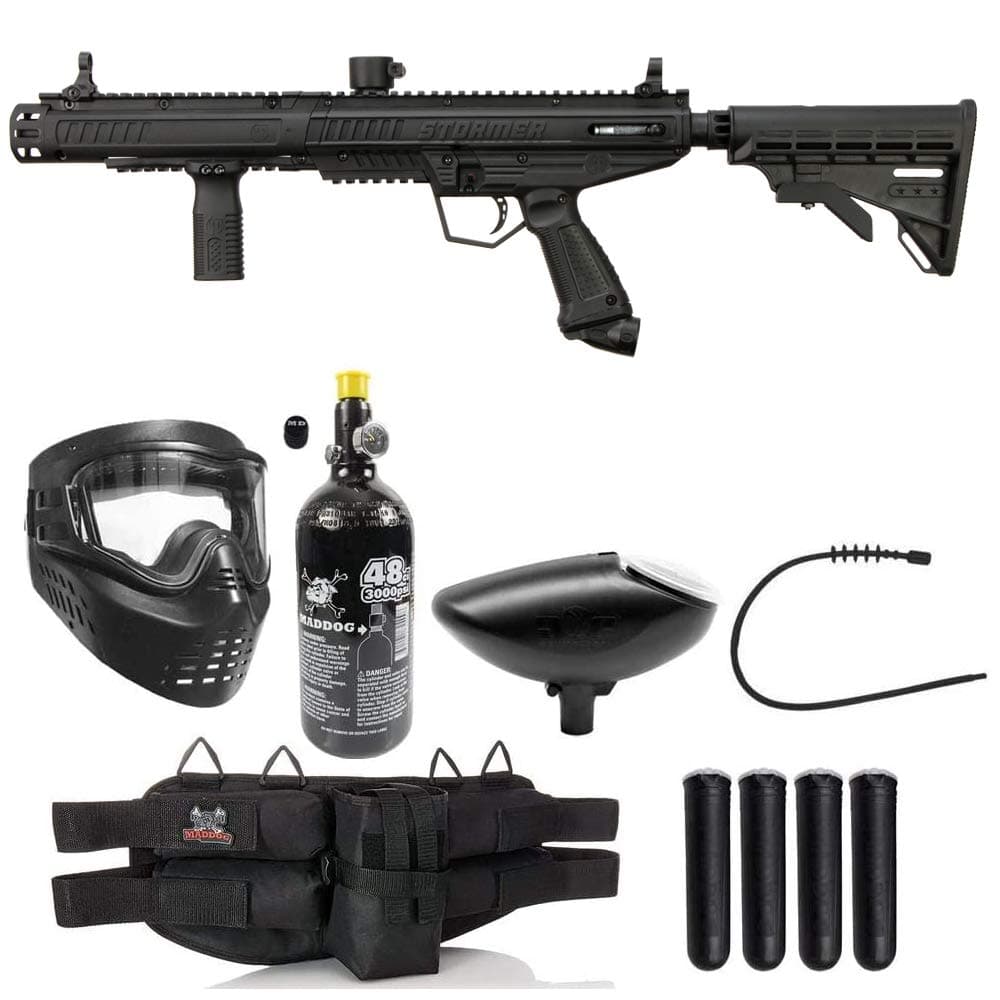 Maddog Tippmann Stormer Tactical Silver HPA Paintball Gun Marker Starter Package - Black