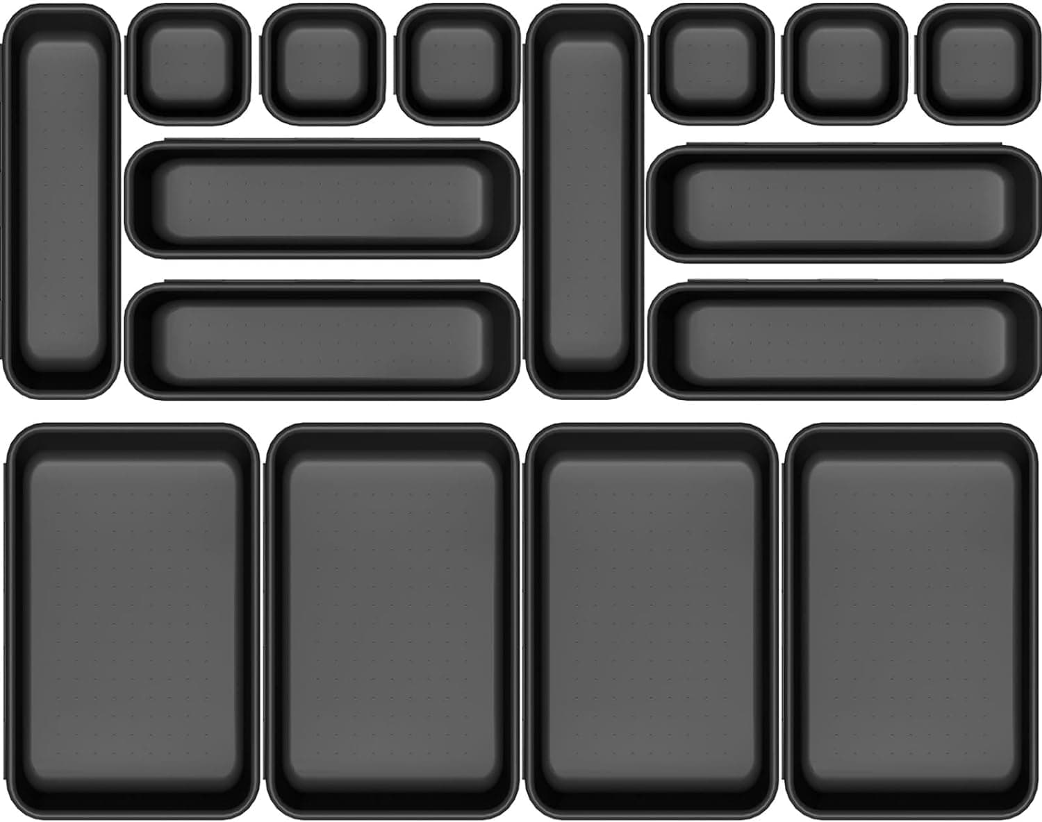 UCRAVO 16pcs Set Storage Organizer | Kitchen Organizer | Makeup Organizer Tray Set | Desk Drawer Divider Tray | Multi-Purpose Stationery Organizer with Interlock | Black