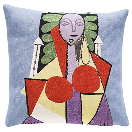 Jules Pansu - Premium European Throw Pillow Cases in Jacquard Weave - Picasso Woman in a Chair (1946) - 18 x 18 Inches - 95% Cotton 5% Polyester - Invisible Zipper Opening - Made in France