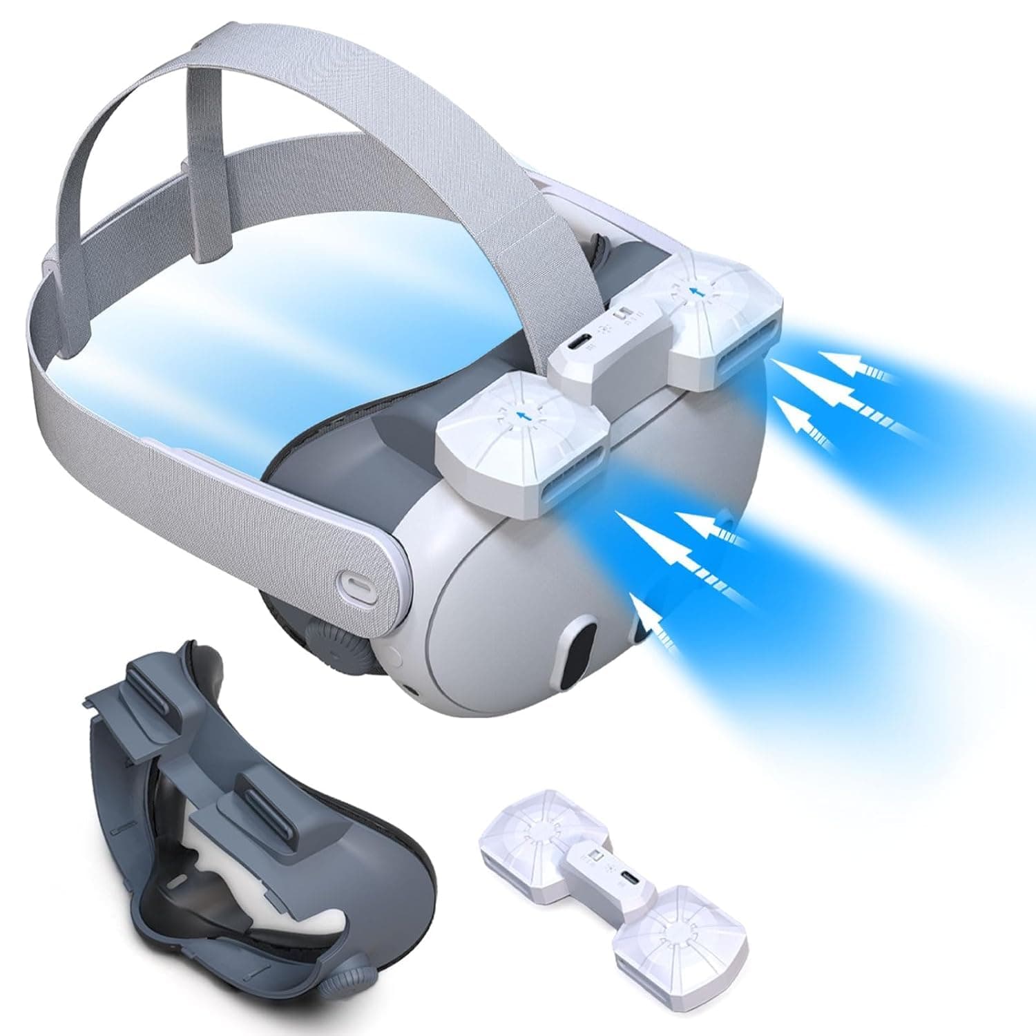 Adjustable Face Cover with Cooling Fan for Meta Quest 3, Cooling Fan Mask for Meta Oculus Quest 3 Accessorie-Relieve Lens Fogging and Fits-2 Speeds and 2 Mod