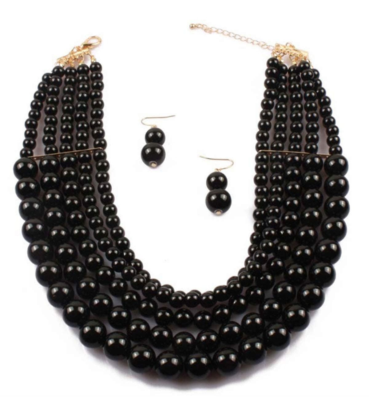 Shineland Elegant 5 Layer Strand Faux Pearl Cluster Collar Bib Choker Necklace And Earrings Suit