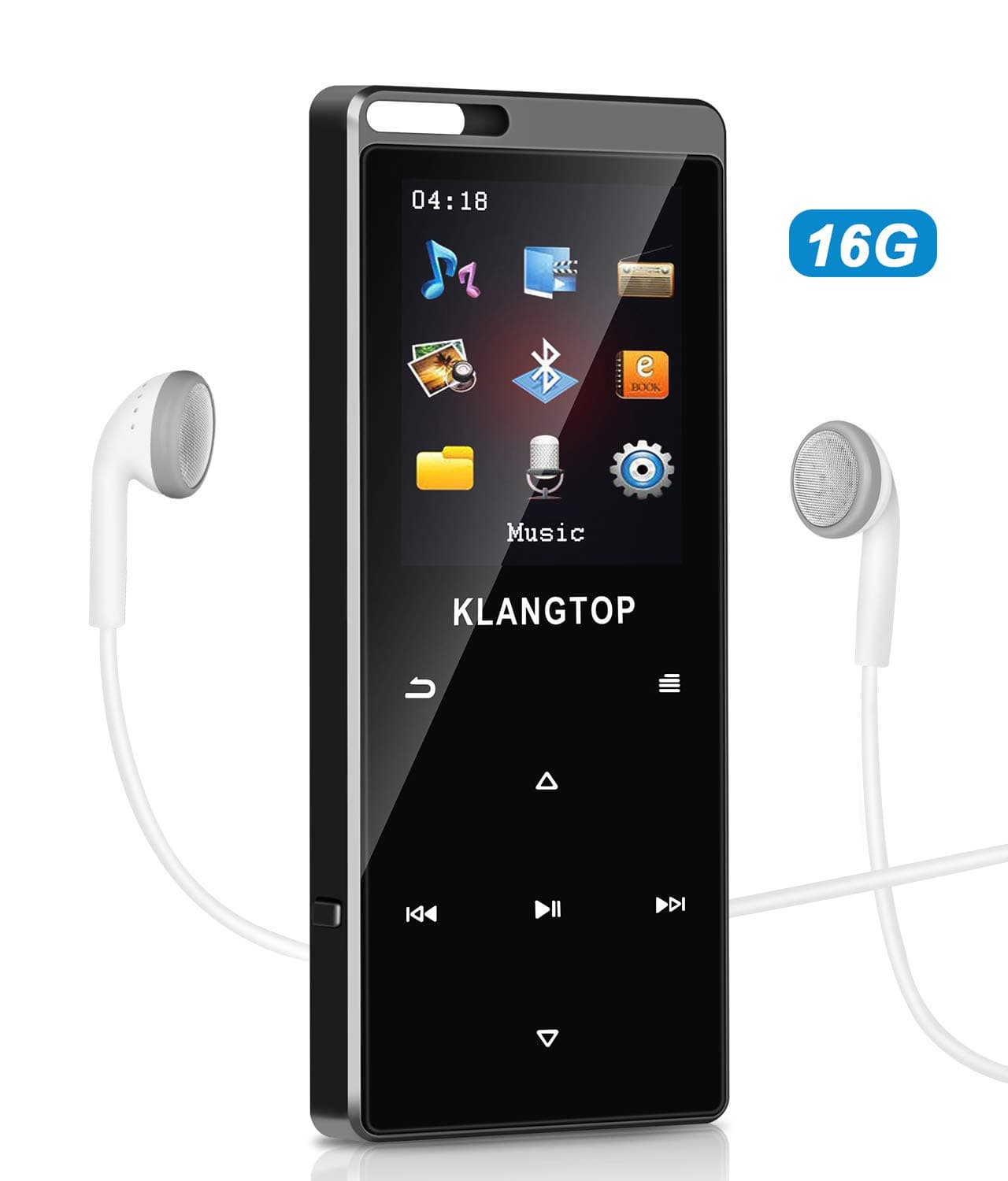 MP3 MP4 Player 16G KLANGTOP Bluetooth 4.1 Lossless Sound Audio Music Player with FM Radio Voice Record Function Special Design for Sport and Music Lovers,Expandable up to 128GB TF Card