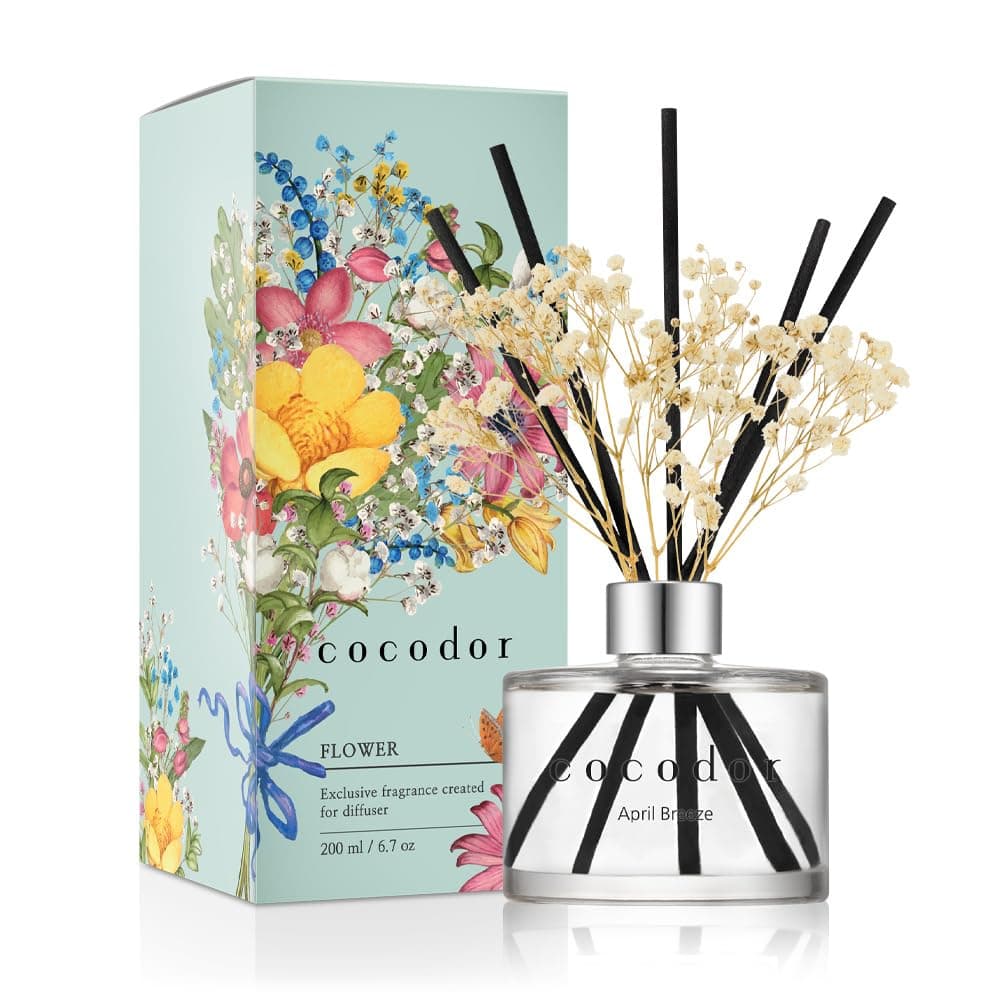 Cocod'or Preserved Real Flower Reed Diffuser, April Breeze, Glass Bottle with Real Preserved Flower & Long Lasting Aroma, Home & Office Decor, Fragrance and Gifts, 6.7oz