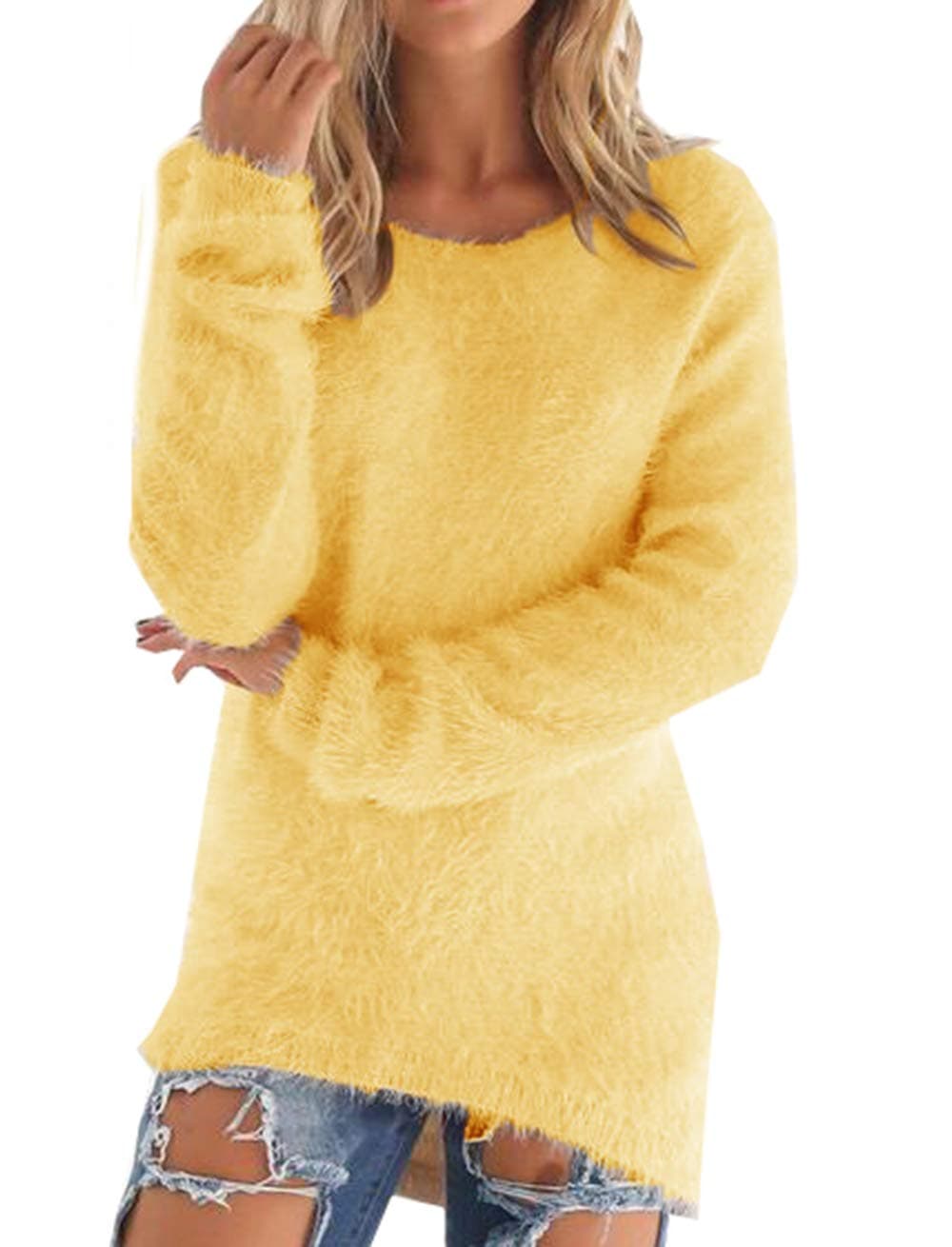 LemonGirlWomen's Fashionable Long Sleeve Pullovers Loose Fluffy Fuzzy Jumper Sweater