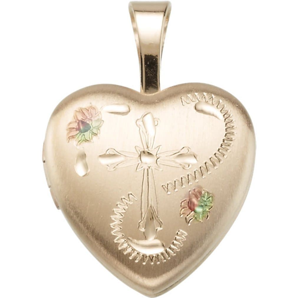 Scotts Valley Jewelers Heart Shaped Locket with Cross Sterling Silver 14K Yellow Gold Plated