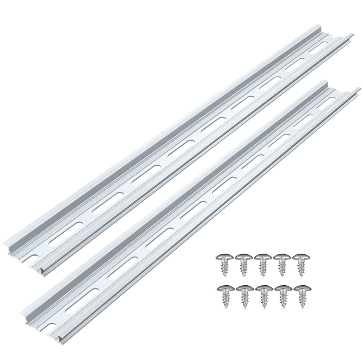 YYUAN 2 Piece 12.9” 35mm Aluminum Silver DIN Rails with RoHS, Extra Premium Screws Included for Hardware Components Mounting