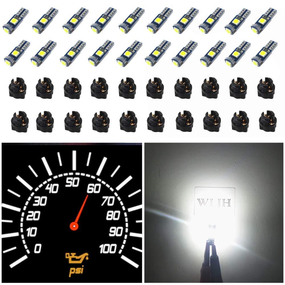 WLJH 74 Led Bulb Dash Lights Super Bright T5 2721 37 70 286 Wedge PC74 Twist Socket Automotive Instrument Panel Gauge Light Kits Cluster Shift Indicator Bulbs White Pack of 20