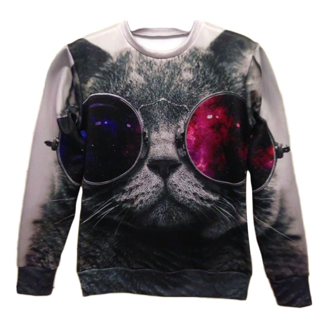 3d Red and Blue Glasses Cat Pullovers Galaxy Sweatshirts Top Size S