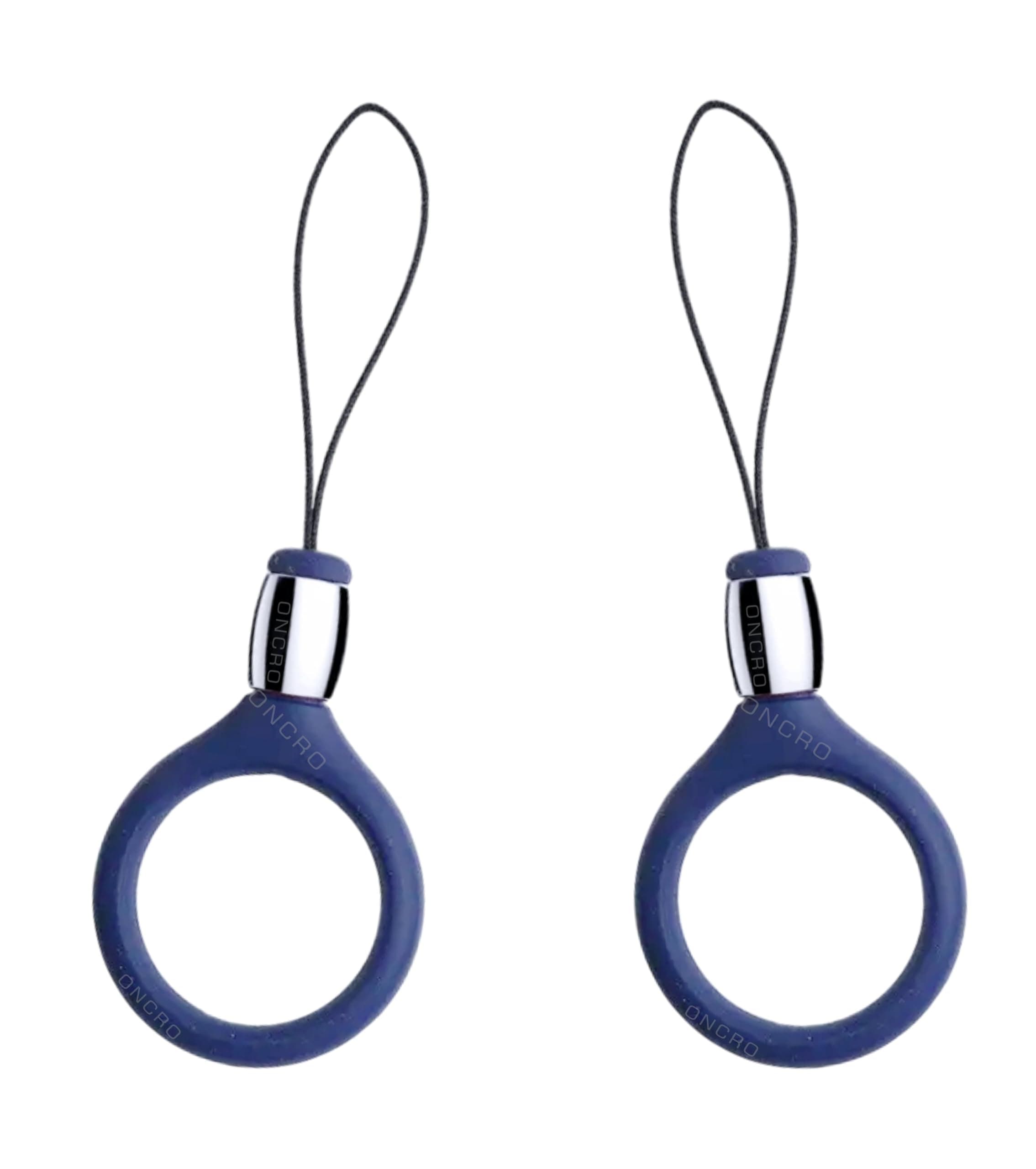 Pack of 2 Blue Round shape Silver top charm Keychain Silicone Finger Ring Lanyard for Mobile Phones Hanging thread Strap Anti-Slip ideal for Cameras keys pen drive electronics accessories