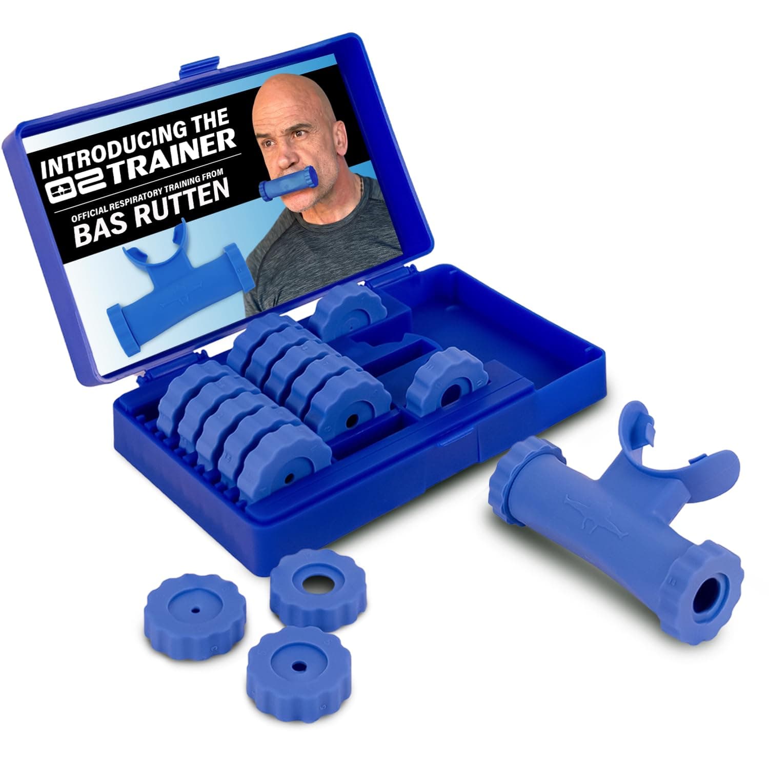 Bas Rutten O2 トレーナー 公式呼吸トレーニングまたは呼吸フィットネスエクササイズ機器 - 筋力トレーニングや高地用のポータブル呼吸マウスピース (ブルー)